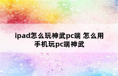 ipad怎么玩神武pc端 怎么用手机玩pc端神武